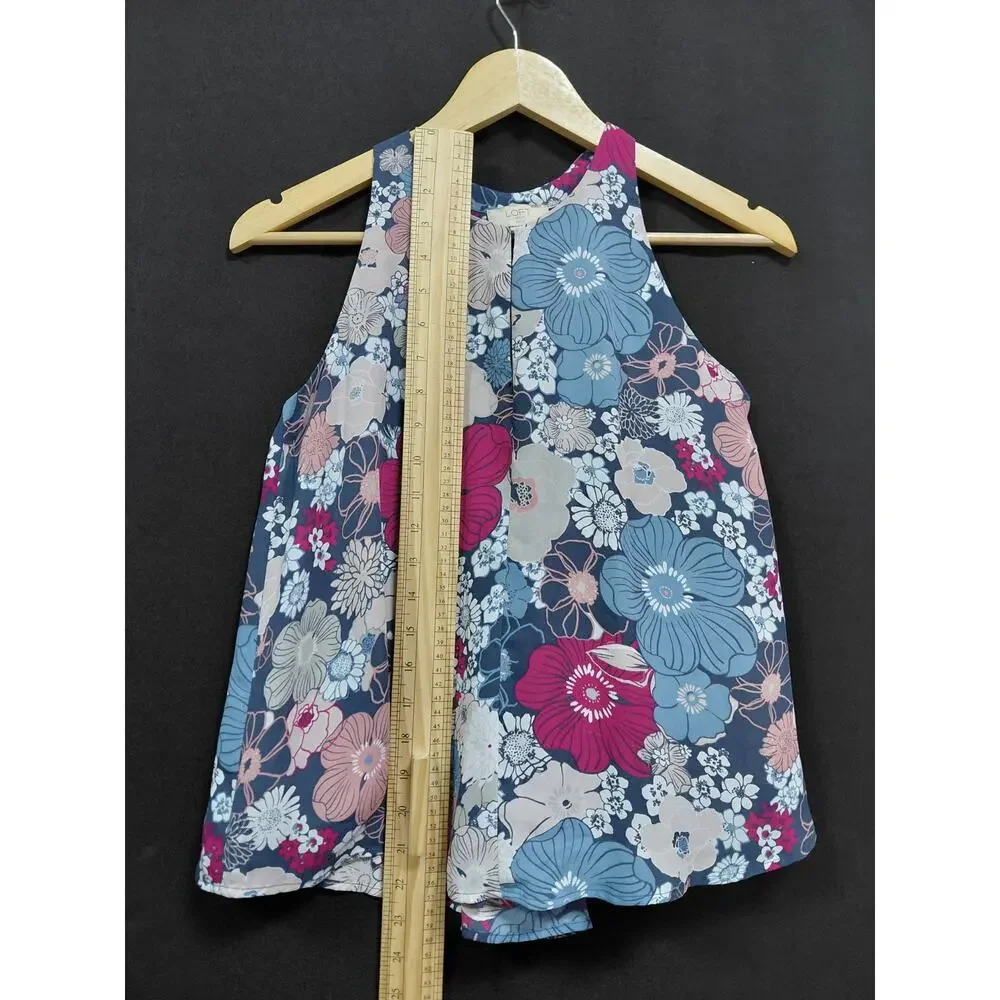 LOFT OUTLET PETITE Floral Tank Top Blue Pink Sleeveless Size XXSP - Picture 6 of 6